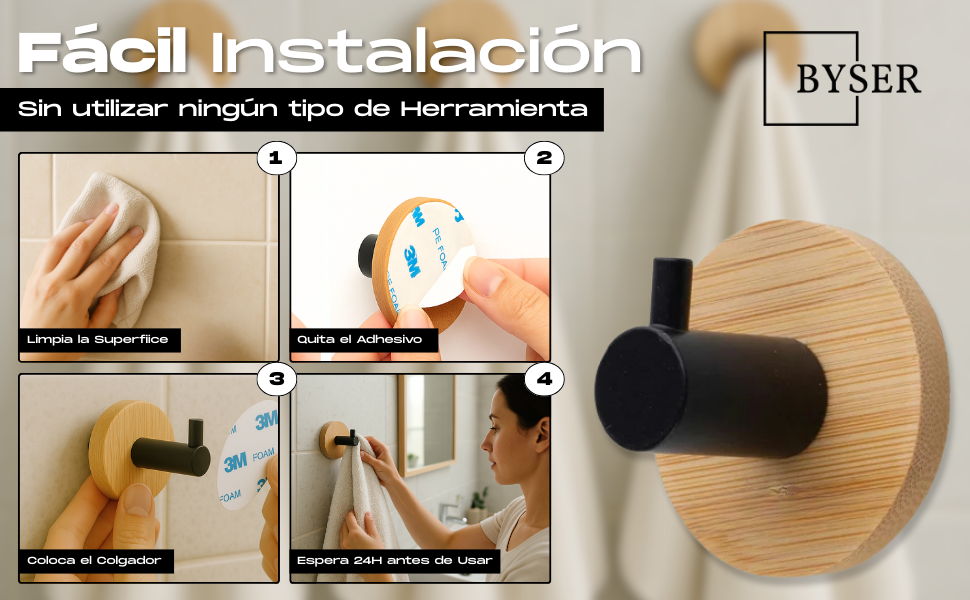 BYSER Ganchos Adhesivos para Pared – Pack de 5