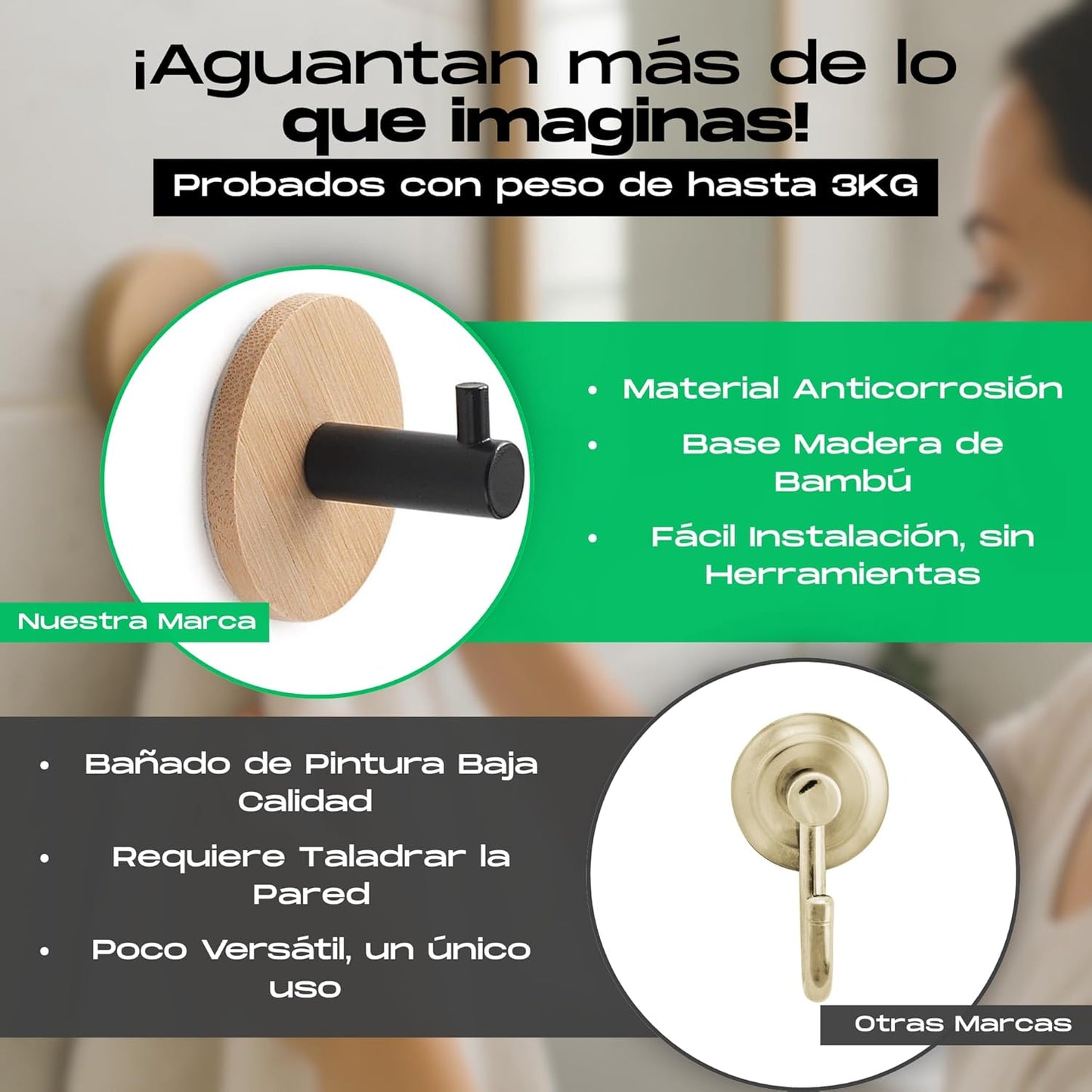 BYSER Ganchos Adhesivos para Pared – Pack de 5