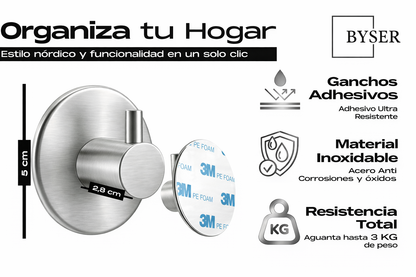 BYSER Ganchos Adhesivos para Pared – Pack de 5 (3 Colores disponibles)