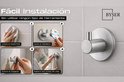 BYSER Ganchos Adhesivos para Pared – Pack de 5 (3 Colores disponibles)